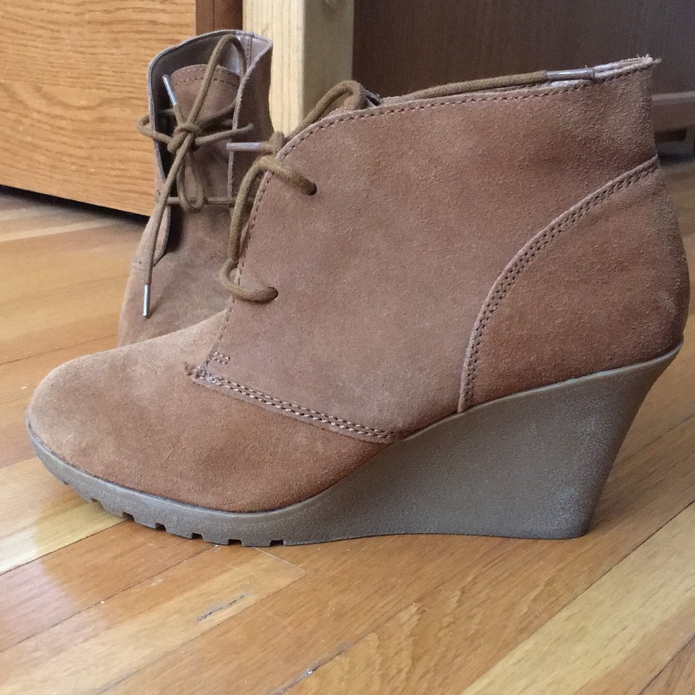 Camel colored suede booties